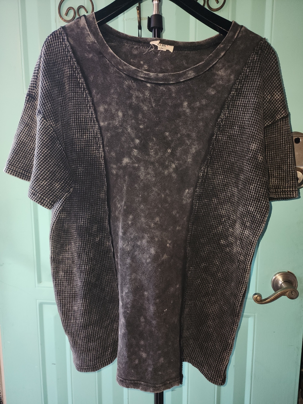 BiBi Washed Black Short Sleeve Tee with Textured Side Panels